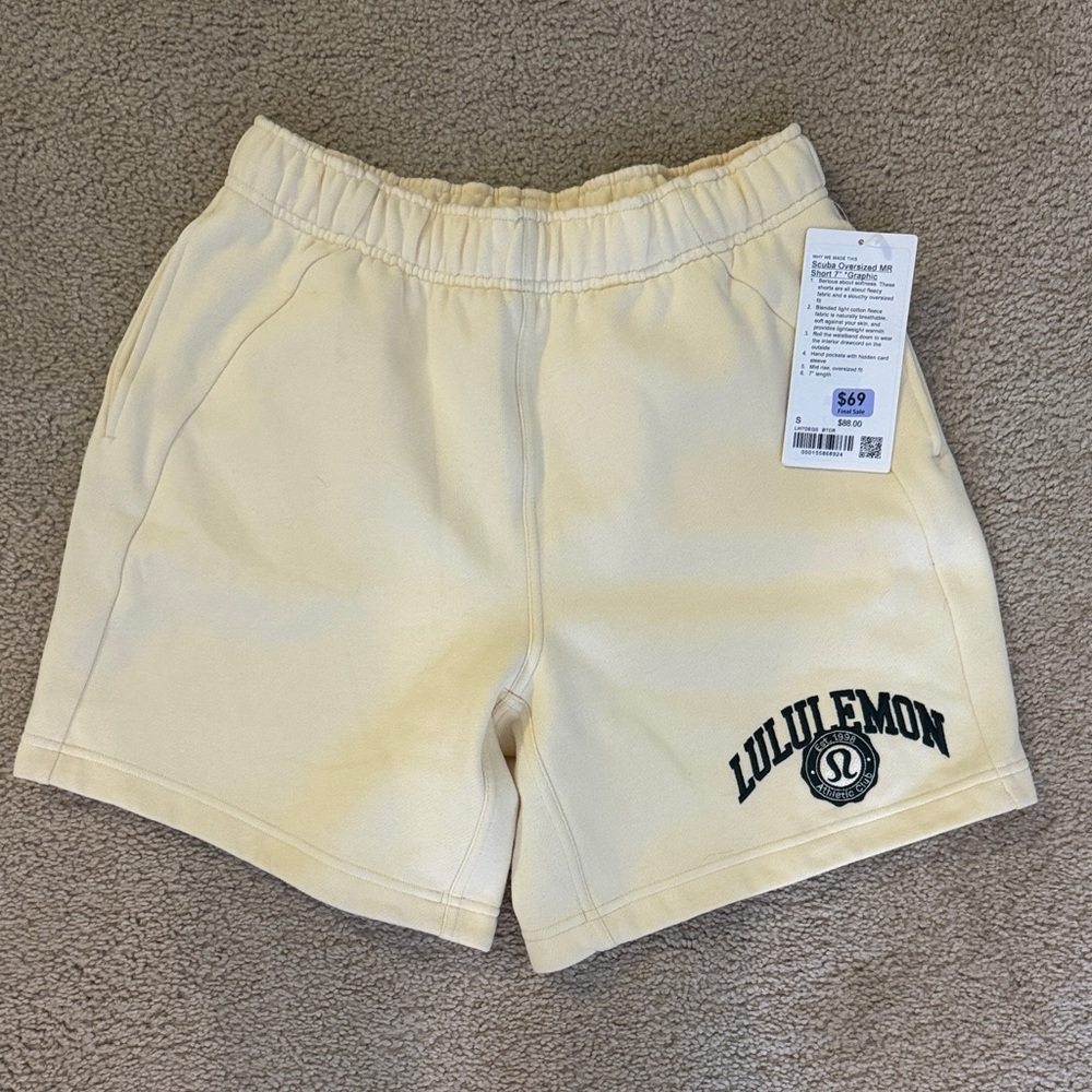 lululemon butter yellow size small Logo Shorts NWT